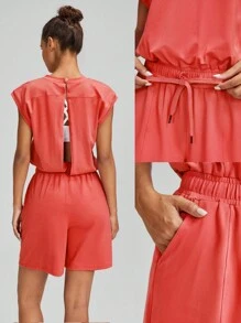 GLOWMODE Cloudknit Peekaboo Cut-Out Drawstring Jumpsuit With Side Pockets Daily - Orange - View 7