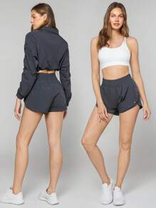 GLOWMODE Shorts De Carrera De Gran Altura Y Tejido Aireado Con Bolsillos - Iron Gray - Ver 8