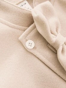 SHEIN Elladie kids 女婴优雅简约蝴蝶结外套和帽子套装，秋冬季 - 杏色 - 查看 5