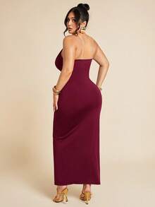 SHEIN BAE Große Größen Damen Schwarzes Metalldekor Ausschnitt-Kleid, Urlaub - Bordeaux - Übersicht 2