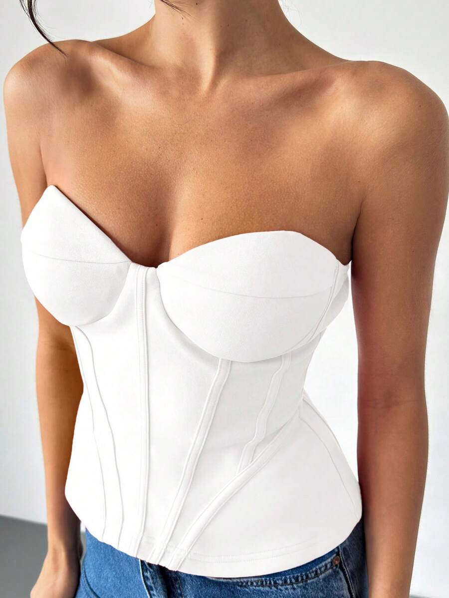 Firerie Women's Summer Solid Color Elegant Tube Top White White - White - View 1