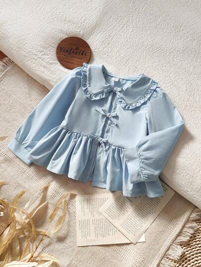 Vintaside Kids Girls' Shirt With Detachable Bow Decor, Elegant Countryside Style, Versatile Classic Long Sleeve Blouse For Spring And Autumn