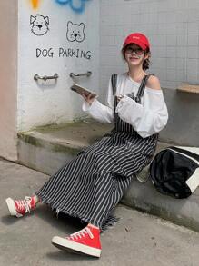 DAZY Women's Striped Print Denim Dress - Black and White - View 2