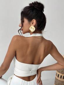 Firerie 女士新款杏色V领露背吊带衫，配腰带，优雅/通勤/休闲/度假/派对/约会/性感 - 白色 - 查看 2