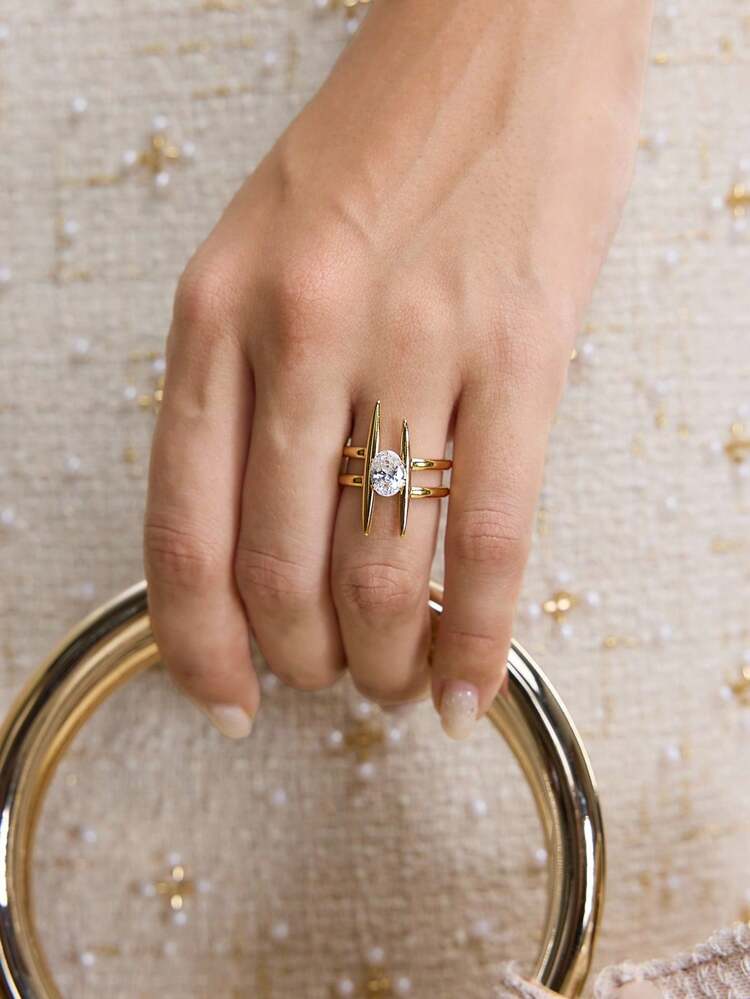 18K GOLD PLATED ELEGANT GEOMETRIC CURVED DECORATIVE RING