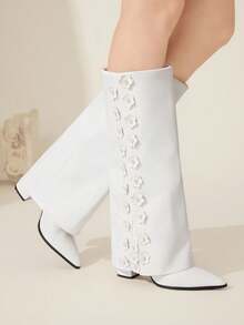 CUCCOO CHICEST 女式尖头花卉装饰高跟踝靴 - 白色 - 查看 5