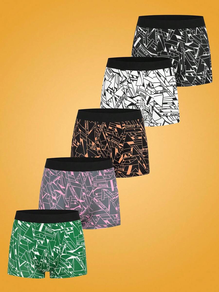 Notgurli Men Color-Blocked Edge Full Print Boxer Shorts (Set Of 5) - Multicolor - View 1