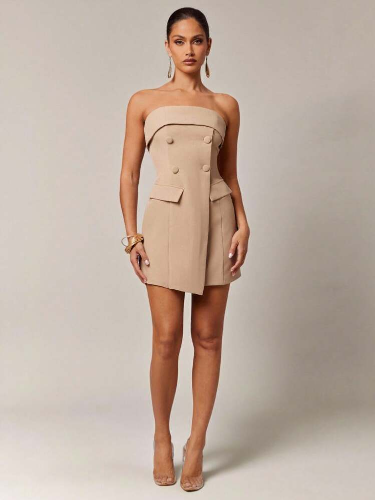 beige tube top short dress BiZtdJrK Women's Velvet Tube Top Dress Strapless Bodycon A-Line Mini Dress  Off The Shoulder Backless Party Club Dresses Beige S