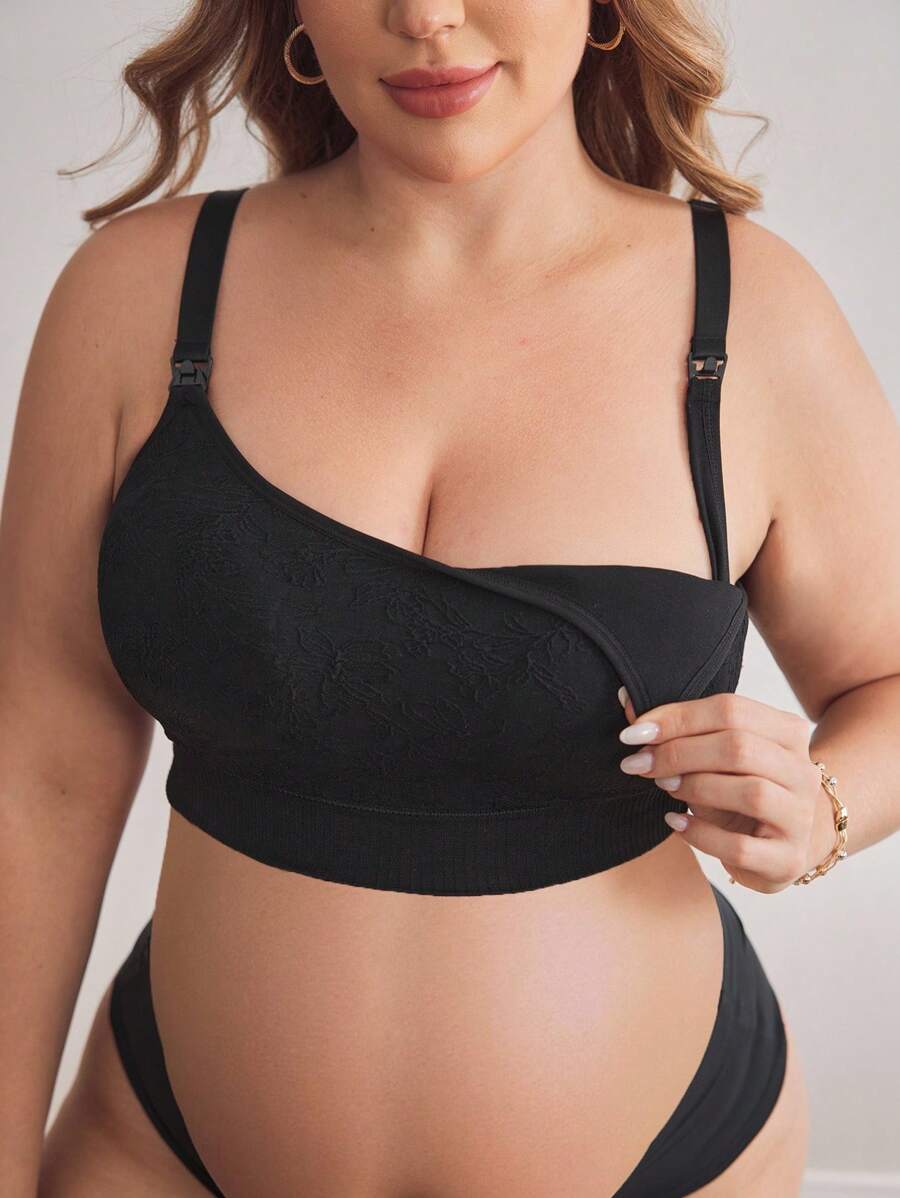 Moonlight&Mama Plus Size Women Comfortable Solid Color Adjustable Nursing Bra - Black - View 1