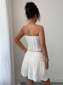 Chiquease Conjunto de 2 piezas de falda texturizada ajustada y elegante sin tirantes para mujer, atuendo para fiesta totalmente blanca de primavera/otoño