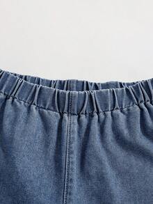 SHEIN Tween Girls New Spring/Summer Vacation Casual Comfortable Denim Set - Medium Wash - View 7