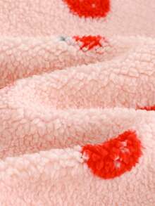 Cozy Pixies كارديجان مبطن بأكمام طويلة مع كابوشون بنمط الفراولة للبنات الصغار، للخريف والشتاء