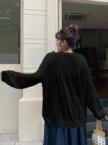 Dazy Plus Top ample casual à manches dolman ouvert devant en couleur unie grande taille