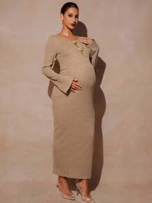 MaterniChic Elegant Maternity Dress With Shell Decor Flare Sleeves  Fall Clothes Fall Dresses Maternity  Wedding Guest Dress Maternity  Baby Shower Dress Old Money Dress