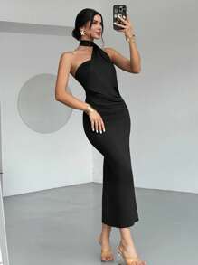 Firerie 女式摩卡棕色不对称喇叭袖宽松连衣裙，时尚长裙，春夏服装，适合通勤、优雅、性感、度假、海滩、波西米亚、夏威夷、音乐节、派对、工作服、秋季婚礼宾客礼服、黑色连衣裙优雅优雅、派对礼服 - 黑色 - 查看 7