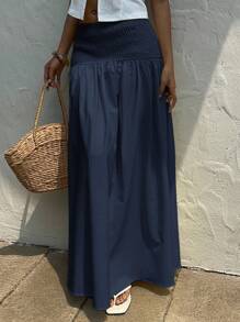 SHEIN EZwear Women's Casual Navy Blue Knotted Waist Skirt