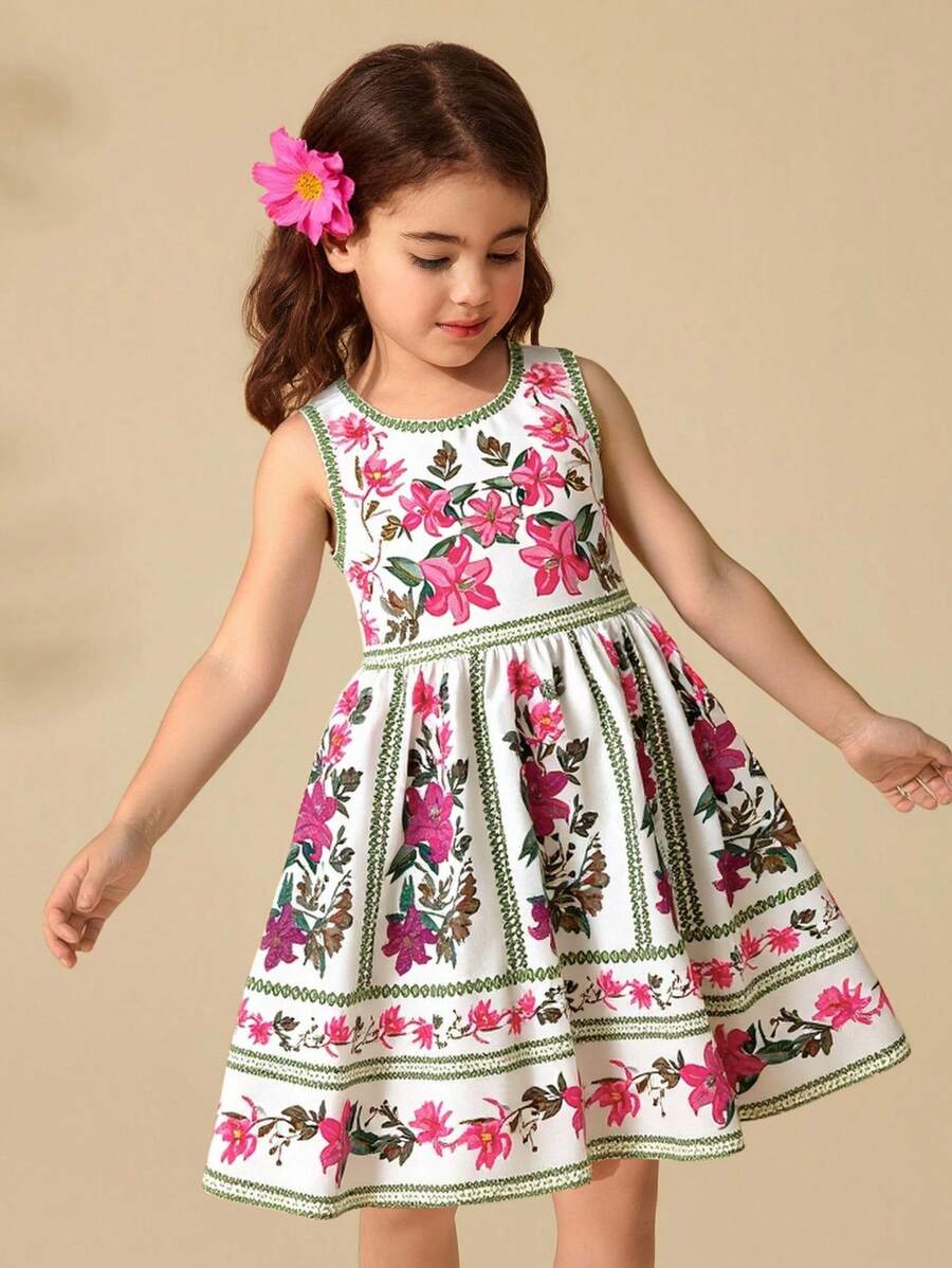 Travachic KIDS 年轻女孩可爱花卉图案无袖休闲夏装 - 彩色 - 查看 1