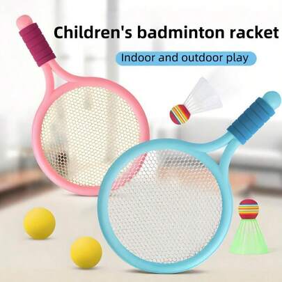 Zazumi 4 件/套 15.75*9.45 英寸大型明亮羽毛球和球拍运动玩具，适合户外家庭娱乐，男孩和女孩的创意生日礼物，季节性休闲娱乐设备，活动玩具（多色选择，随机配件）