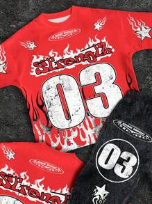 男童休闲舒适简约圆领短袖T恤和喇叭裤套装，03，勇气，涂鸦，街头风，童装精选系列，日常基础款，快乐儿童，儿童粉彩色系，机车风，家庭旅行，快乐时光，我爱妈妈，我爱爸爸 - 彩色 - 查看 7