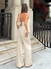 Siren Gaze Nuevo conjunto de verano de camisa y falda de línea A para mujer - Albaricoque - Ver 2