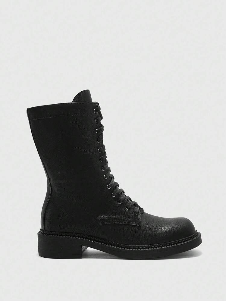 CUCCOO BIZCHIC Women's Lace-Up Mid-Calf Boots, Commuter Style