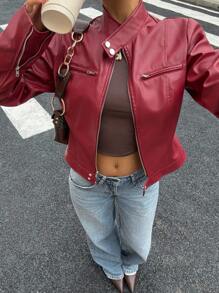 Muchica Women's Fashion Long Sleeve Zipper Versatile Short Jacket In Fall/Winter