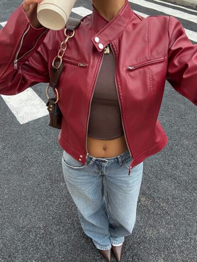 Muchica Women's Fashion Long Sleeve Zipper Versatile Short Jacket In Fall/Winter