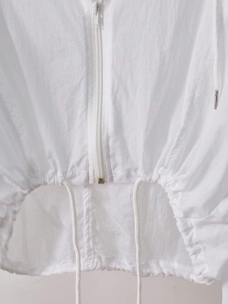 INAWLY 女式休闲纯色拉链连帽轻便夹克 - 白色 - 查看 4