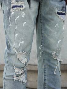 Manfinity EMRG 男式水洗做旧修身牛仔裤 - 淺色水洗藍 - 查看 4