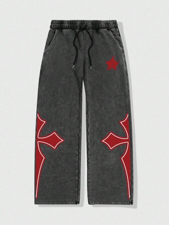 Street Life Men's Casual Snowflake & Cross Print Straight Leg Pants