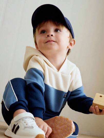 Cozy Pixies 2pcs/Set Toddler Boy Colorblock Knit Soft Round Neck Long Sleeve Hoodie Sweatshirt And Elastic Waist Jogger Pants, Comfortable Versatile Fashionable Casual Basic Outfit, Suitable For Indoor, Outdoor Leisure, Skiing, Back To School, Daily Wear, Sports, Play, Party, Festival, Halloween, Christmas, New Year, Valentine's Day, Travel, Multipurpose Boy Clothes 7 Boy Sweaters With Hoodie Boys Autumn Winter Casual Two Piece Set Kids Hoodies Boys White And Blue Sp5der Hoodie For Kids