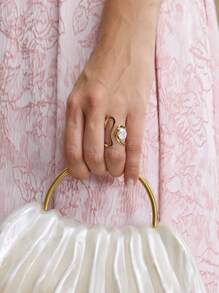 MOTF PREMIUM 18K镀金优雅几何开口戒指 - 金色 - 查看 1