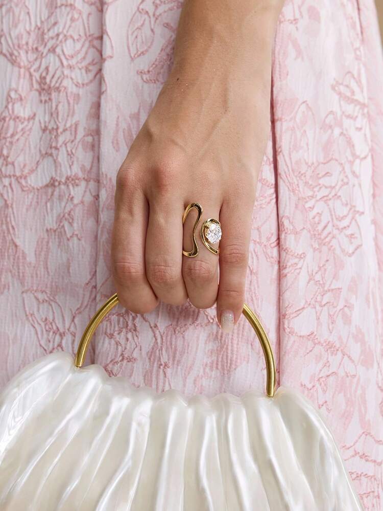 Bague ouverte géométrique élégante plaquée or 18K