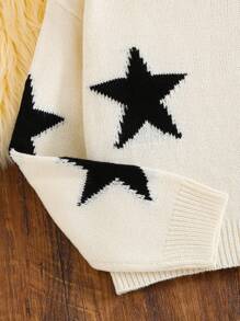 2 件套青少年女童毛衣套装，黑色星星提花针织套头衫搭配阔腿裤，舒适亲肤，春秋季时尚穿搭，适合居家穿着或送礼 - 杏色 - 查看 4