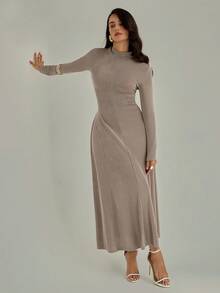 Modelyn Vestido feminino de manga comprida, elegante, justo, cor sólida, para escritório