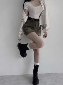 DAZY 复古美式牛仔高腰A字迷你裙，新款牛仔裙