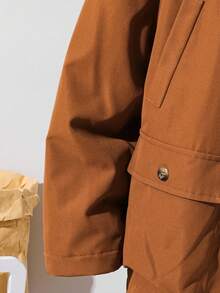 SHEIN 青少年男童休闲保暖内衬连帽中长款厚梭织夹克，带口袋，适合上学、花园、海滩、生日、春季、夏季、秋季、冬季