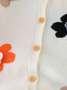 Áo khoác cardigan dệt kim họa tiết hoa cho bé gái, thích hợp mặc hàng ngày, đi chơi, du lịch, nghỉ mát, ở nhà, nhà trẻ và đi học. - Màu be - Xem 4