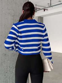 EURMUSE 女單排扣條紋開襟衫