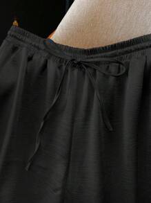 Franclia 优雅休闲时尚直筒闪亮编织抽绳腰女式白色裤子，春夏