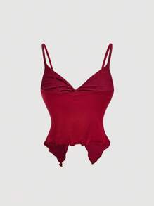 SHEIN MOD 女士优雅纯色扭纹吊带背心，夏季 - 酒紅色 - 查看 7