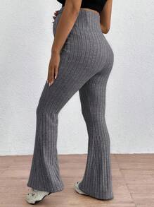 SHEIN Maternity Adjustable Waist Skinny Bell-Bottom Long Pants With Super High Waist - Dark Grey - View 2