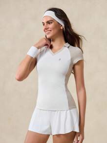 OutZeal 女士炫酷撞色 V 领短袖 Polo 紧身 T 恤日常休闲旅行 - 彩色 - 查看 7