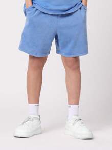 SUMWON Studios Boys Casual Two Piece Set Summer Crew Neck T-Shirt And Shorts Cotton Blend Matching Wear Coordinate Set Streetwear Style - Blue - View 4