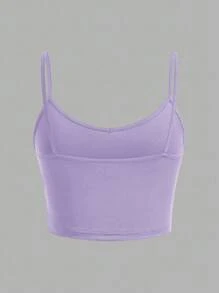 SHEIN EZwear Bộ 3 áo hai dây bó sát màu đen, tím, trắng dành cho nữ, thích hợp mặc vào mùa hè - Nhiều màu - Xem 9