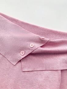 Franclia Neue schlank geschnittene, sanft süße, minimalistische Pullover-Bluse, Off-Shoulder für Frauen, Frühling/Herbst - Pink - Übersicht 6