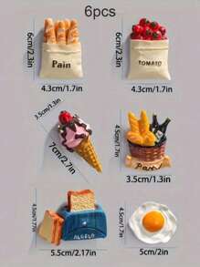 SHEIN 6 magneți de frigider, magneți de frigider cu alimente 3D, magneți decorativi drăguți, magneți de frigider personalizați, potriviți pentru table albe de bucătărie și birou, dulapuri de depozitare și mașini de spălat vase, decorare bucătărie, decorare casă, cadouri de Ziua Mamei