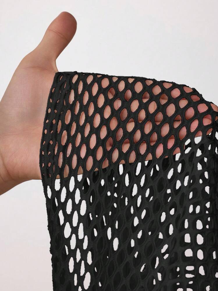 Menodora SHEIN Sport Drop Shoulder Drawstring Hollow Out Super Crop Sports Sweatshirt Without Cami Top Cropped Sweatshirt - Black - View 8