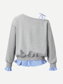 Teenager (Girl) Casual Korean Style Loose Bowknot Letter Print Stand Collar Sweatshirt, Back To School, Versatile