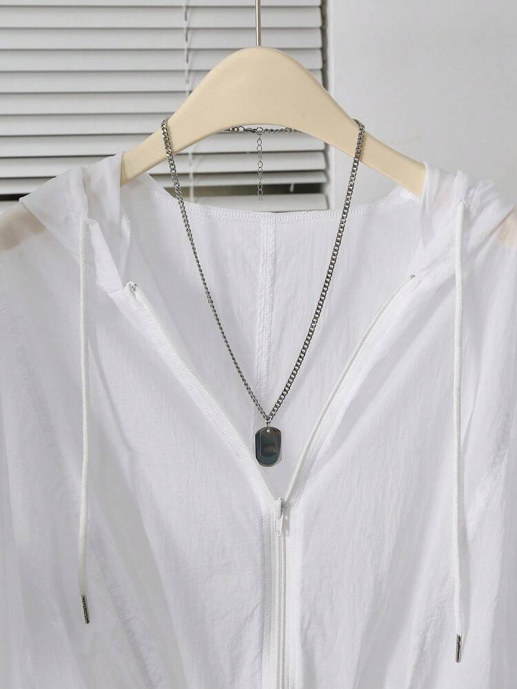 INAWLY 女式休闲纯色拉链连帽轻便夹克 - 白色 - 查看 7